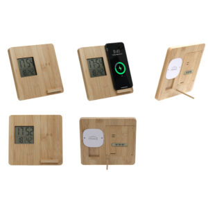 Masaüstü Bambu Saat Wireless Mobil Şarj Cihazı